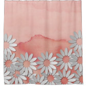 Perzik Waterverf en witte bloemen Douchegordijn (Voorkant)