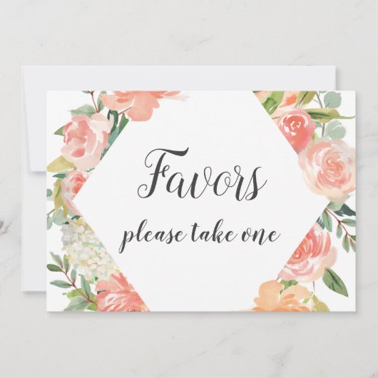 Perzik Waterverf Floral Favors Sign Kaart (Voorkant)