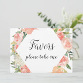 Perzik Waterverf Floral Favors Sign Kaart (Staand voorkant)