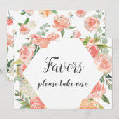 Perzik Waterverf Floral Favors Sign Kaart (Voorkant / Achterkant)