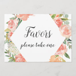 Perzik Waterverf Floral Favors Sign Kaart