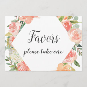 Perzik Waterverf Floral Favors Sign Kaart