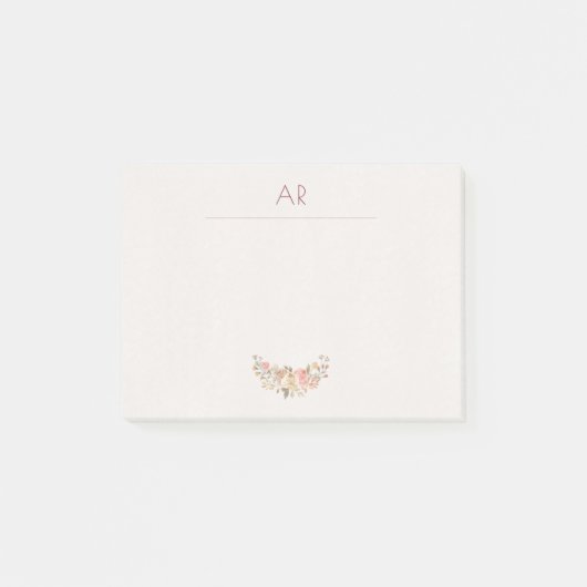 Perzik Waterverf Floral Ivoor Monogram Post-it® Notes (Voorkant)