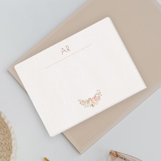 Perzik Waterverf Floral Ivoor Monogram Post-it® Notes