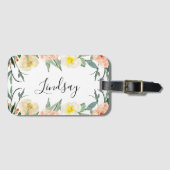 Perzik Waterverf Floral Monogrammen Bagagelabel (Voorkant (horizontaal))