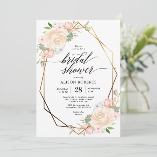 Perzik waterverf geometrisch lijst vrijgezellenfee kaart (Staand voorkant)