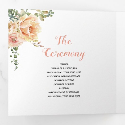 Perzik waterverf, groene bladeren, foto drieluik programma (Binnenzijde eerst)