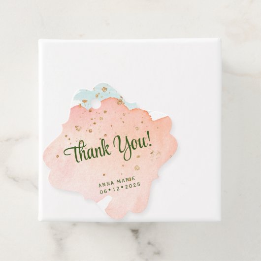 Perzik Waterverf met Gouden Sparkles Dank u Bedankjes Labels (In situ)