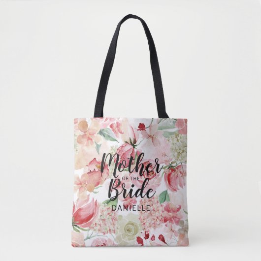 Perzik Waterverf Moeder van de bruid Monogrammed Tote Bag (Voorkant)