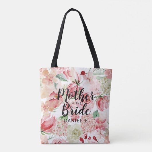 Perzik Waterverf Moeder van de bruid Monogrammed Tote Bag (Achterkant)