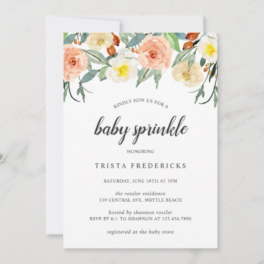 Perzik Waterverf Rozen Floral Girl Baby Kaart (Voorkant)