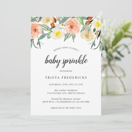 Perzik Waterverf Rozen Floral Girl Baby Kaart (Staand voorkant)