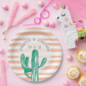 Perzik Waterverf Stripes Cactus Zuidwest Bruiloft Papieren Bordje (Feest)