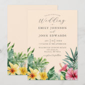 Perzik Waterverf Tropische Bloemen Greenery Weddin Kaart (Voorkant / Achterkant)