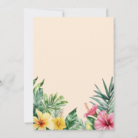 Perzik Waterverf Tropische Bloemen Groene bruiloft Save The Date (Achterkant)