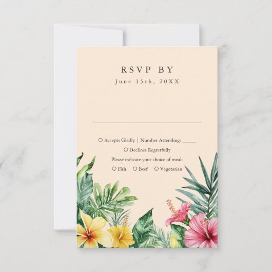 Perzik Waterverf Tropische Bloemen Wedding RSVP (Voorkant)