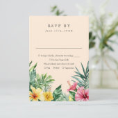 Perzik Waterverf Tropische Bloemen Wedding RSVP (Staand voorkant)