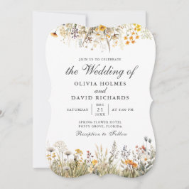 Perzik Waterverf Wildflower Meadow Bruiloft Uitnod Kaart