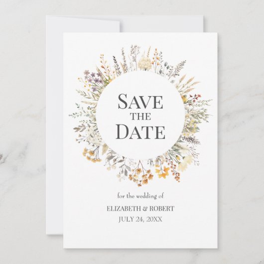 Perzik Waterverf Wildflower Sla de datum op Kaart (Voorkant)