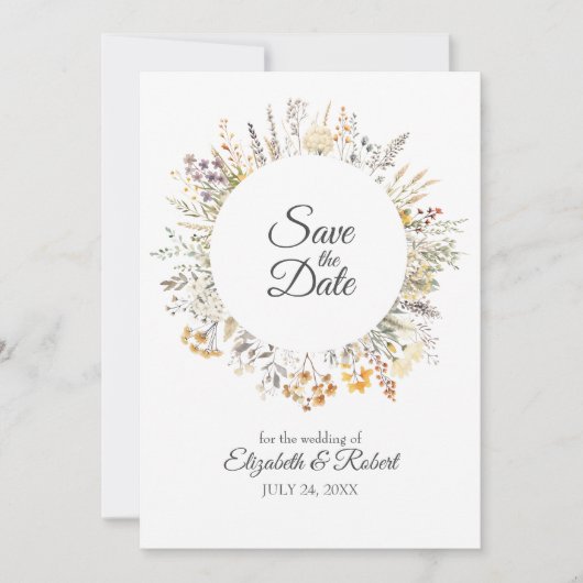 Perzik Waterverf Wildflower Sla de datum op Kaart (Voorkant)