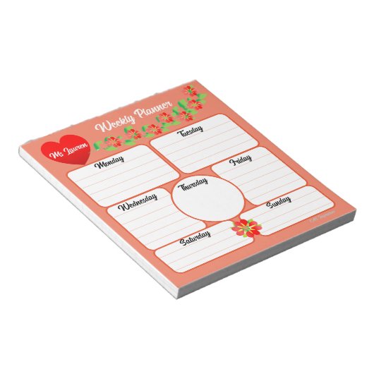 Perzik Weekplanner Bloemen Arrangement Notitieblok (Schuin)