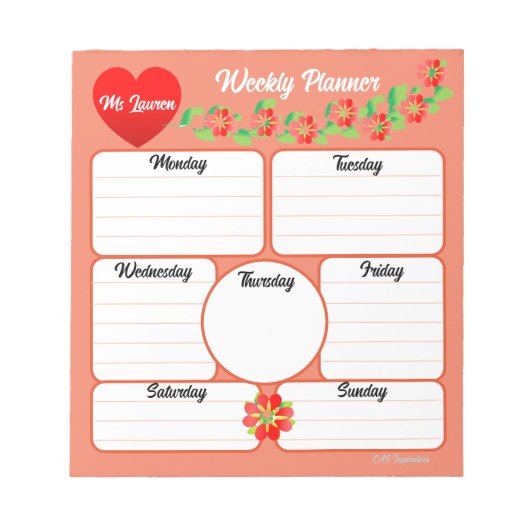 Perzik Weekplanner Bloemen Arrangement Notitieblok (Voorkant)