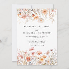 Perzik Wildbloem Bloemen Bruiloft Uitnodiging