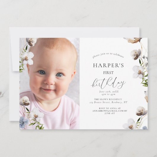 Perzik Wildbloem Kalligrafie Birthday Party Kaart (Voorkant)