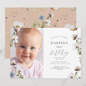 Perzik Wildbloem Kalligrafie Birthday Party Kaart (Voorkant / Achterkant)