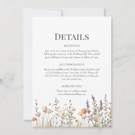 Perzik Wildbloemen Bruiloft Details Behuizing Kaar Kaart (Voorkant)