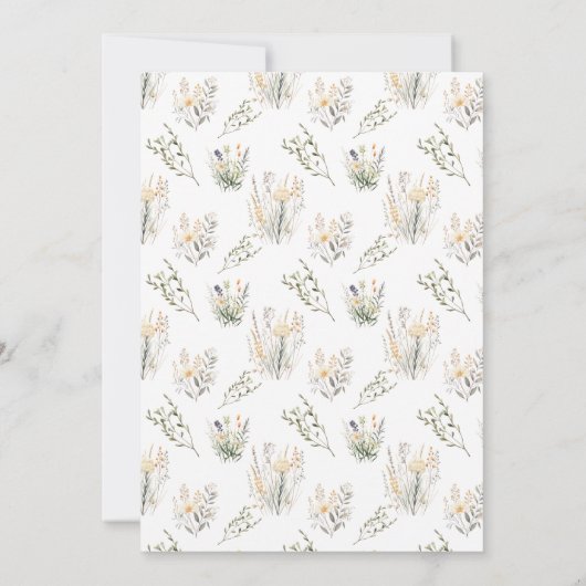 Perzik Wildbloemen Bruiloft Details Behuizing Kaar Kaart (Achterkant)