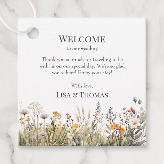 Perzik Wildbloemen Meadow Bruiloft Welkomstgeschen Bedankjes Labels (Voorkant)