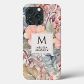 Perzik Wildbloemen Waterverf Monogram Naam Case-Mate iPhone Case (Achterkant)