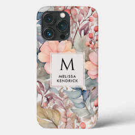  Perzik Wildbloemen Waterverf Monogram Naam Case-Mate iPhone Case
