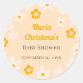 Perzik Wilde Bloem Baby Shower Ronde Sticker (Voorkant)