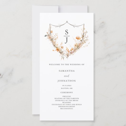 Perzik Wilde Bloem Bloemige Trouwprogramma (Voorkant)