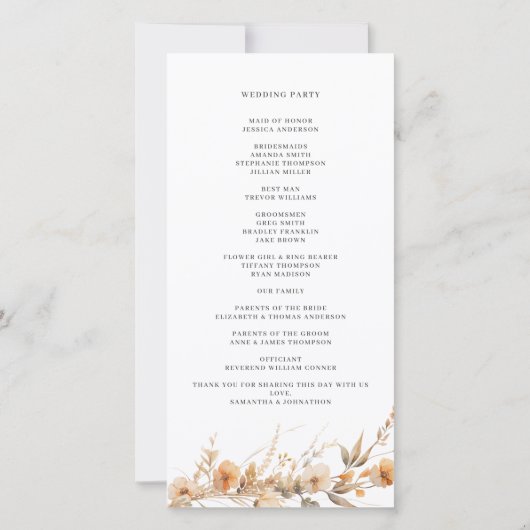 Perzik Wilde Bloem Bloemige Trouwprogramma (Achterkant)