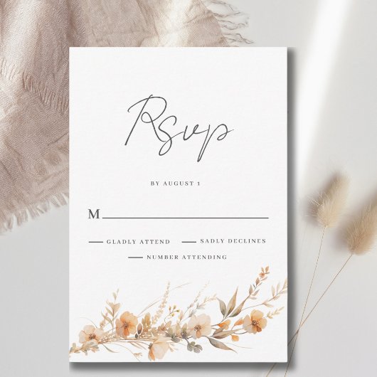 Perzik Wilde Bloem Bruiloft RSVP Kaart