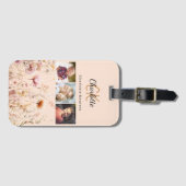 Perzik wilde bloemen foto collage monogram bagagelabel (Voorkant (horizontaal))