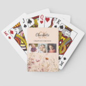 Perzik wilde bloemen foto collage monogram pokerkaarten (Achterkant)