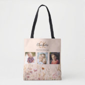 Perzik wilde bloemen foto collage monogram tote bag (Voorkant)