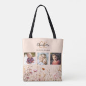 Perzik wilde bloemen foto collage monogram tote bag (Achterkant)