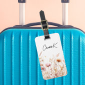 Perzik wilde bloemen roze beige monogram bagagelabel