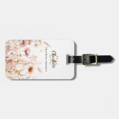 Perzik wilde bloemen roze beige monogram bagagelabel (Voorkant horizontaal)