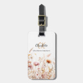 Perzik wilde bloemen roze beige monogram bagagelabel (Voorkant verticaal)