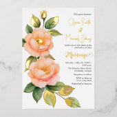 Perzik wilde rozen bruiloft uitnodiging (Voorkant)