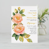 Perzik wilde rozen bruiloft uitnodiging (Staand Voorkant)