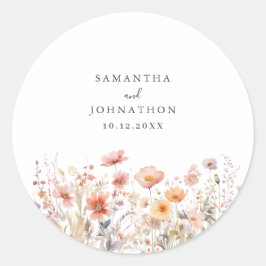 Perzik Wildflower Bloemen bruiloft Ronde Sticker