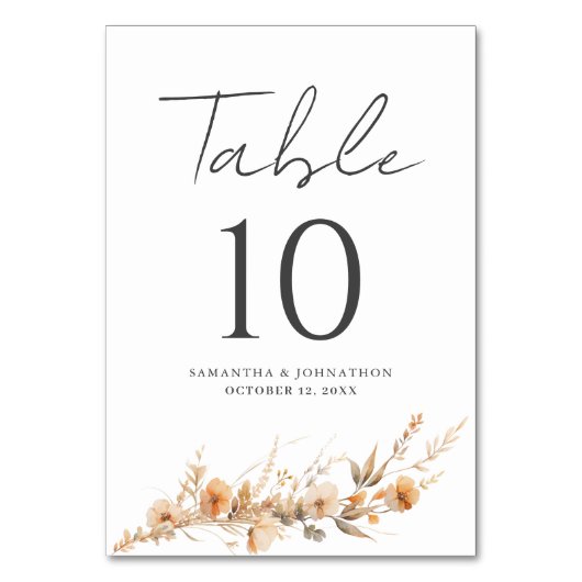 Perzik Wildflower Bloemen Trouwtafel Kaart (Voorkant)