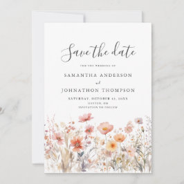 Perzik Wildflower Bloemen Waterverf bruiloft Flat Save The Date